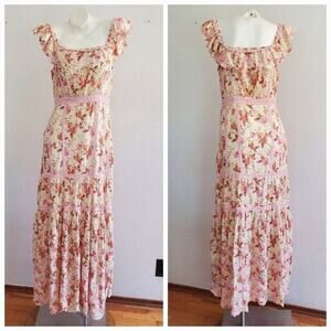 Barok My‎ Wildest Dreams Off Shoulder Maxi Dress Floral Lace Cottagecore Prairie